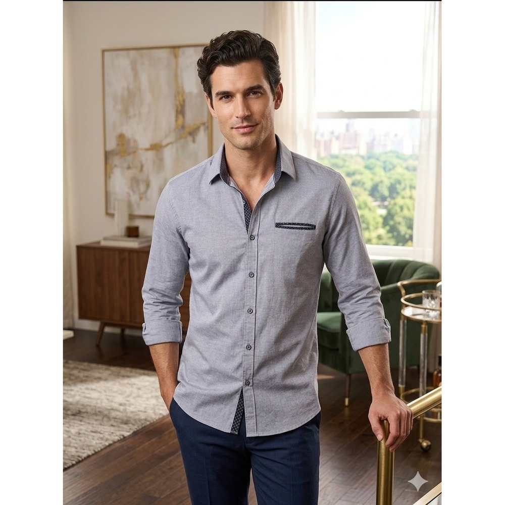 Craft Flow Mens Light Blue Long Sleeve Button Down‎ Shirt Stretch Small